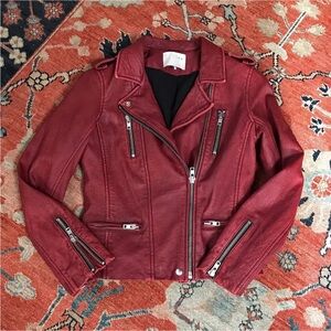 IRO 100% Lamb Leather Bordeaux Motorcycle Jacket Size 1